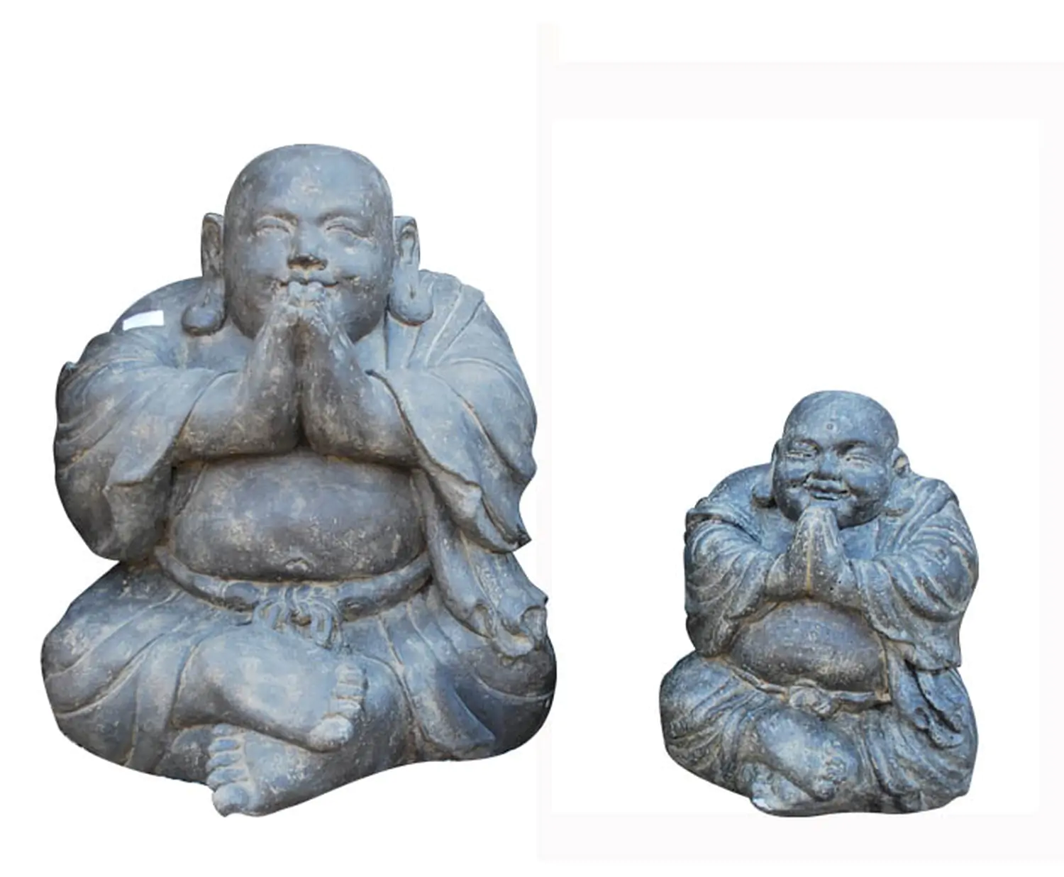  Product image 1 of the product “Monk laughing sitting, stone cast, in the sizes from 22cm to 130cm. Natural and Antique finish ”